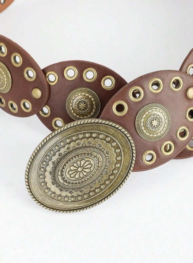 OVOY Vintage Western Leather Belt for Women - Wide Cowgirl Waist Belt with Concho Buckle - Boho Style Belt for Jeans & Dress - Image 5